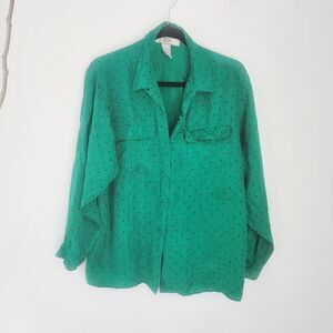 Vintage 80s 90s Nexx green polka-dot silk blouse